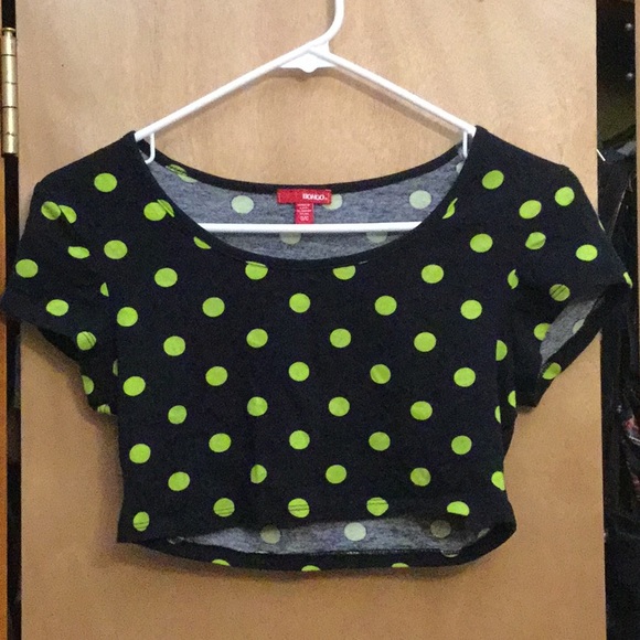 NWOT Bongo Polka Dot Crop Top Tee S - Picture 1 of 4